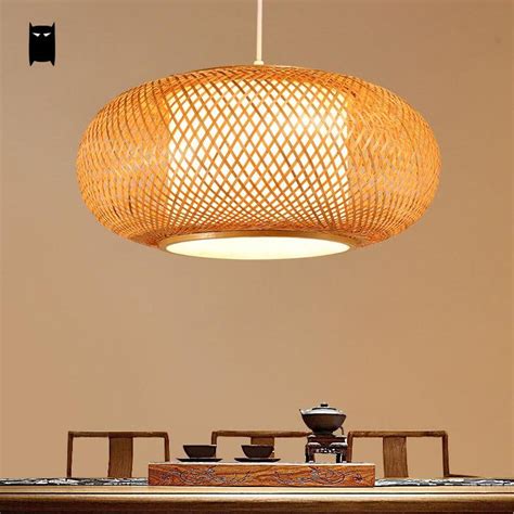 Round Bamboo Wicker Rattan Shade Tatami Pendant Light Fixture Rustic