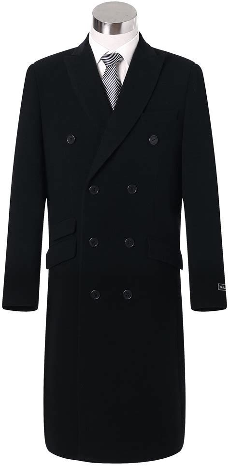 Mens Black Double Breasted Wool Cashmere Overcoat Velvet The Platinum