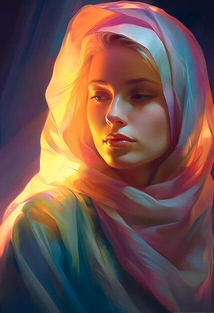 Premium Ai Image Lady Wearing A Scarf With Glowing Light In The Style