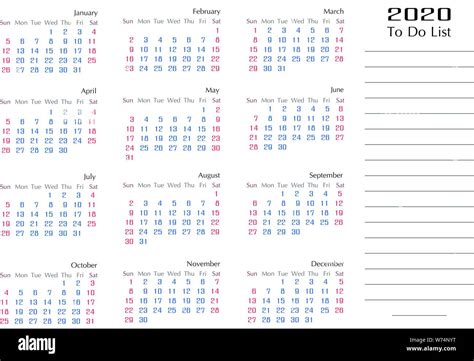 Simple 2020 Year Calendar Week Fotos E Imágenes De Stock Alamy