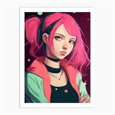 Pink Hair Anime Girl Art Print By Fusion Designs Fy