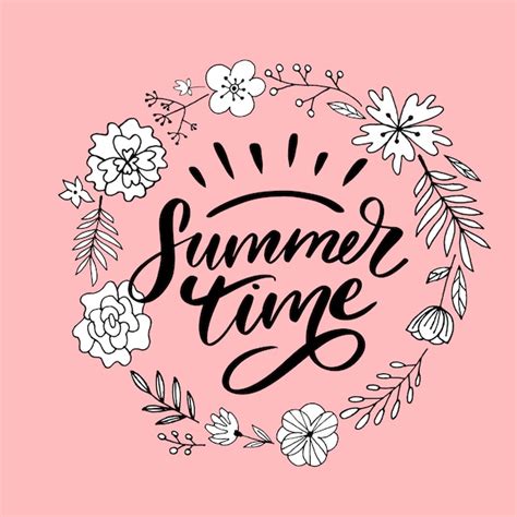 Premium Vector Summer Time Lettering With Floral Wreath