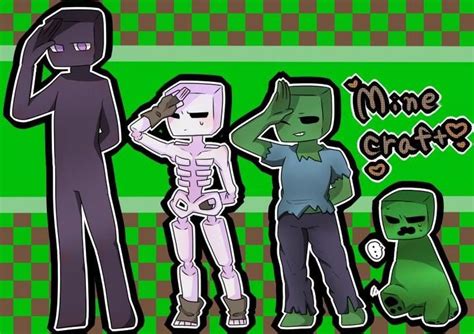 Minecraft Hostile Mobs Enderman Skeleton Zombie And Creeper