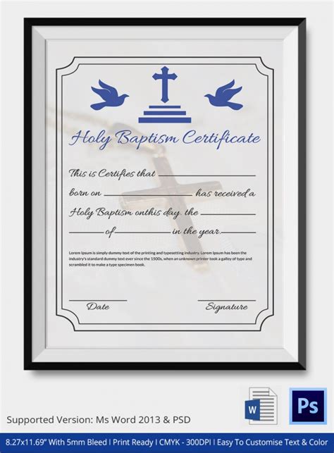 Free 23 Sample Baptism Certificate Templates In Pdf Ms Word Psd