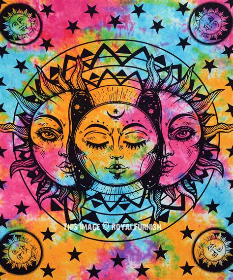 Psychedelic Sun And Moon Celestial Energy Mystic Art Printed Tapestry Wall Hanging