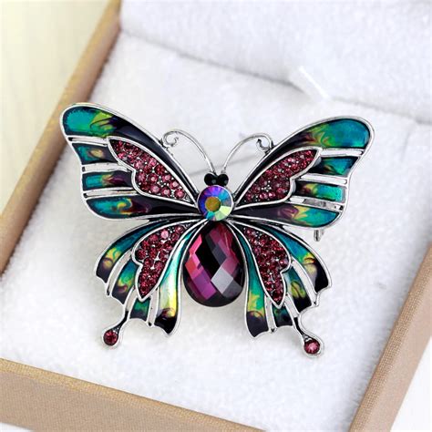 Vintage Jewelry Large Enamel Crystal Butterfly Brooches Corsage Brooch Wedding Broach Violetta