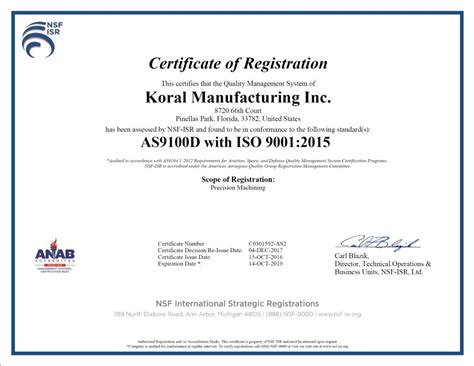 As9100 Certificate Koral