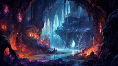 5 Fantasy Crystal Cave Wallpaper Images Enchanted Cave Etsy