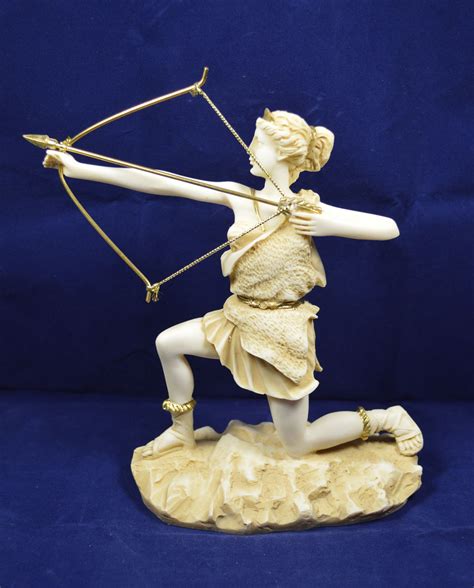 Artemis Diana Sculpture With Bow Ancient Greek Goddess Of Hunt Aged Patina Art Sculptures
