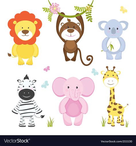 Set Of Cute Cartoon Wild Animals Royalty Free Vector Image