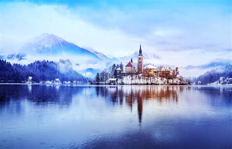 Lake Bled In Winter Bled Slovenia Europe Stock Photo Image Of