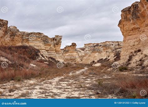 Castle Rock Badlands Kansas With Eroded Pillars Stock Image Image Of