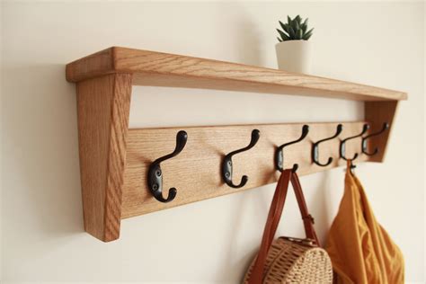 Solid Wood Oak Coat Hooks Wall Coat Rack With Shelf Entryway Etsy Uk