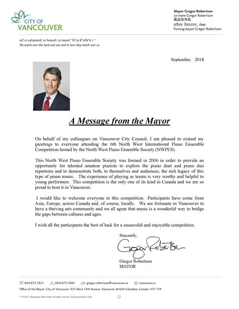 Letter Of Support From Mayor Gregor Robertson