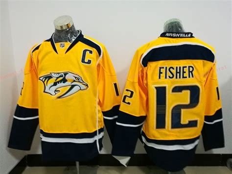 Mens Nashville Predators 12 Mike Fisher Yellow Ice Hockey Jersey