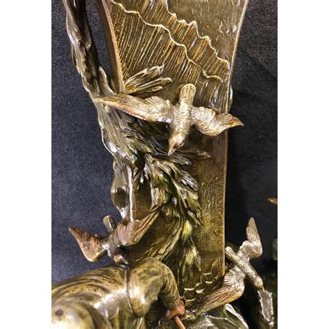 Early 20th Century Vintage French Nautical Bronzed And Patinated Metal Art Nouveau Figural Vases