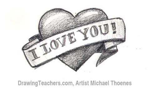 A Drawing Of A Heart With An I Love You Ribbon Around Its Center