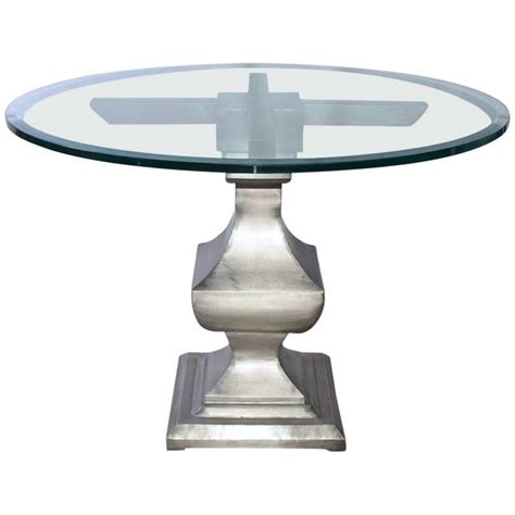 Round Glass Pedestal Dining Table Antique Finish Silver Italian