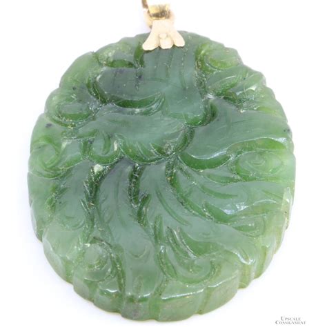 K Gold Green Jadeite Jade Carved Bird Pendant Upscale Consignment