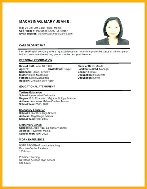 Sample Of Resume Format For Job Application Applicati