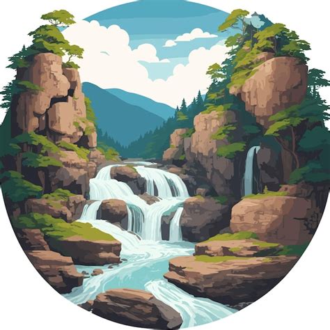 Premium Vector Illustration Of A Beautiful Waterfall Mountain River