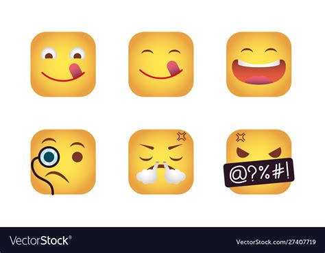 Set Squares Emoticons Faces Characters Royalty Free Vector