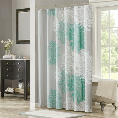Comfort Spaces Enya Floral Printed Shower Curtain 72x72 Aqua