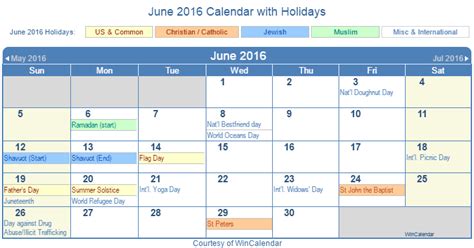 Print Friendly June 2016 Us Calendar For Printing