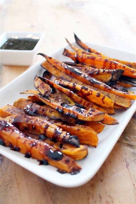 These fries have a a little cornstarch will coat the fries and soak up any last moisture, creating a slight crust on the outside that frying would normally give. Sweet Potato Fries with Maple Balsamic Sauce | Planted365 | Sweet potato recipes, Sweet potato ...