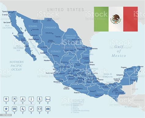 Peta Meksiko Dan Perairan Yang Sangat Rinci Ilustrasi Stok Unduh