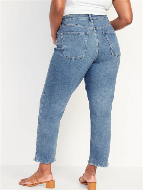 Curvy Extra High Waisted Button Fly Sky Hi Straight Cut Off Jeans For