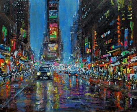 Daily Paintworks New York In Night Original Fine Art For Sale