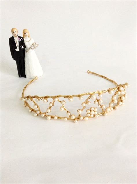 Vintage Faux Pearl Tiara Wedding Headpiece Bridal Crown Etsy Pearl