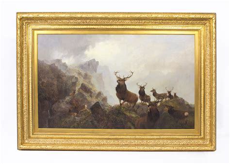 Antique Oil Painting By Thomas Henry Gibb Of Red Deer Signed 1884 107 X