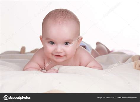 Portrait Of Baby Boy Lying On Blanket Cute Little Baby — Stock Photo