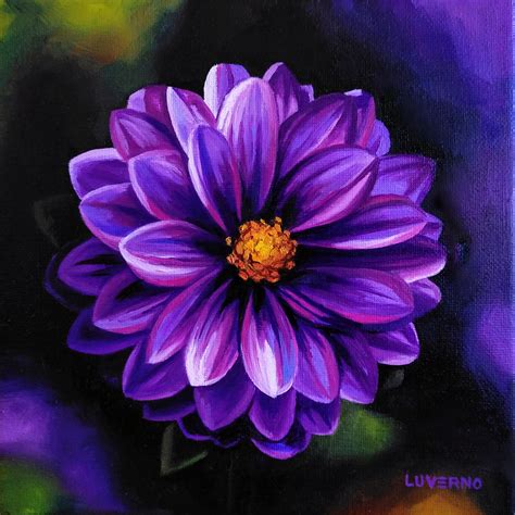 Original Floral Oil Painting On Canvas Purple Dahlia Flower Etsy