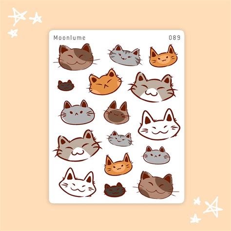 Cat Stickers 16 Cute Cat Stickers Decorative Planner Etsy