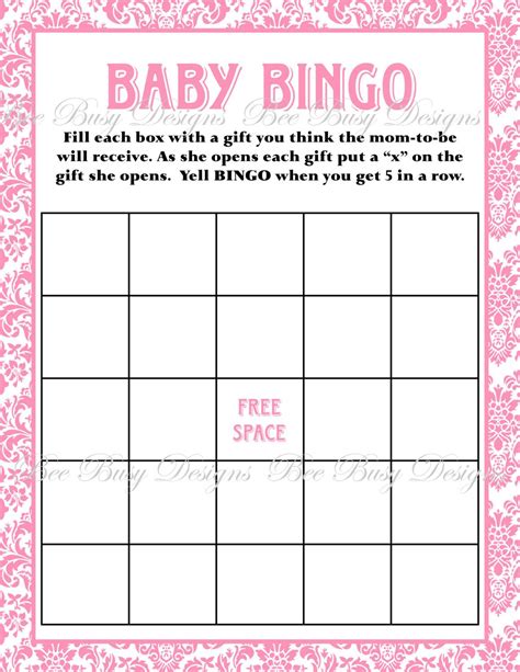 You can either do this individually or in teams of 2 or 3 people. Printable Pink Damask Baby Shower Bingo Game | Bingo card template, Baby shower bingo free ...