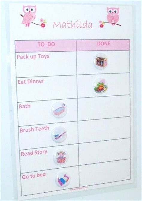 Girls Bedtime Routine Reward Chart With Magnets On Luulla