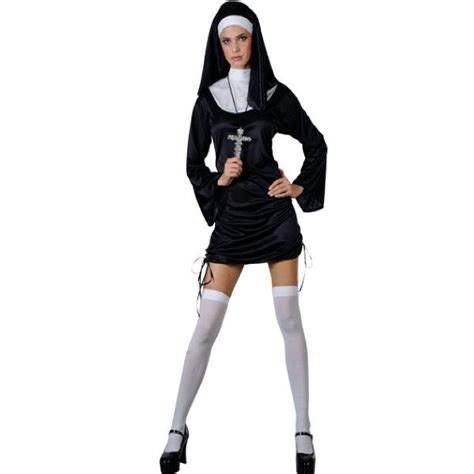 ladies sexy black naughty nun fancy dress costume sf0048