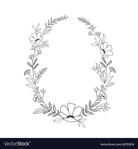 Hand Drawn Floral Oval Frame Wreath On White Vector Image