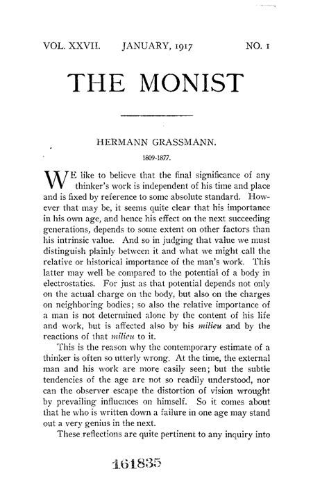Hermann Grassmann 1809 1877 A E Heath The Monist Philosophy