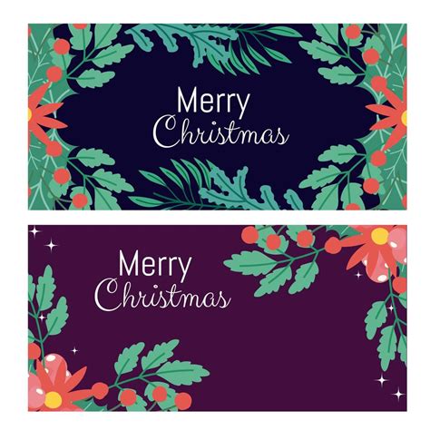Merry Christmas Flowers Foliage Berry Greeting Cards 3745913 Vector Art
