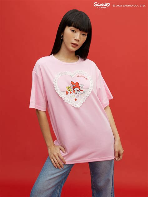 pomelo x my melody heart oversized graphic tee pink pomelo fashion