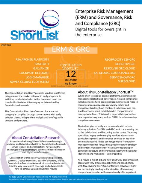 Constellation Shortlist For Enterprise Risk Management Erm And