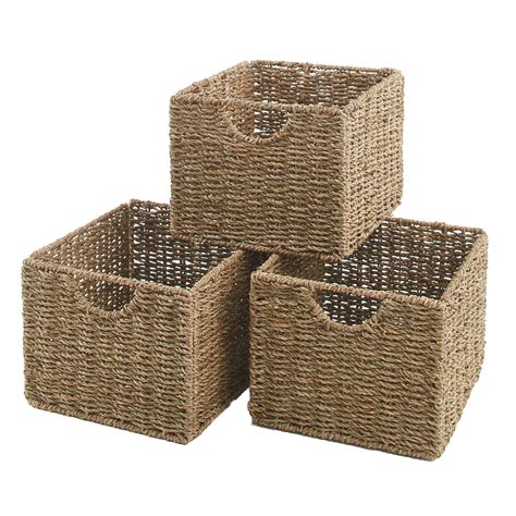 The Lakeside Collection Seagrass Cube Storage Home Organizer Baskets