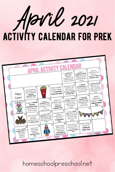 Free Printable April Preschool Activity Calendar