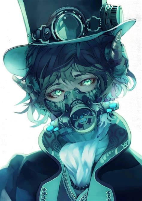 Cyan Gas Mask Anime Boys Picture