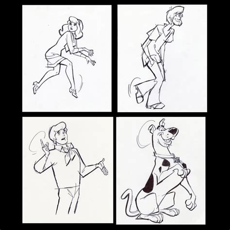 Lot 113 Set Of Four Hand Drawn Iwao Takamoto Scooby Doo Daphne Fred And Shaggy Sketches