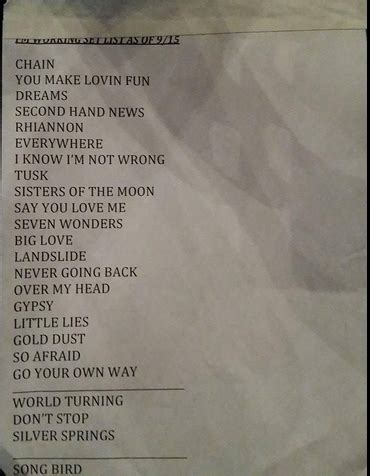 Stevie Nicks Tour Setlist Jane Roanna